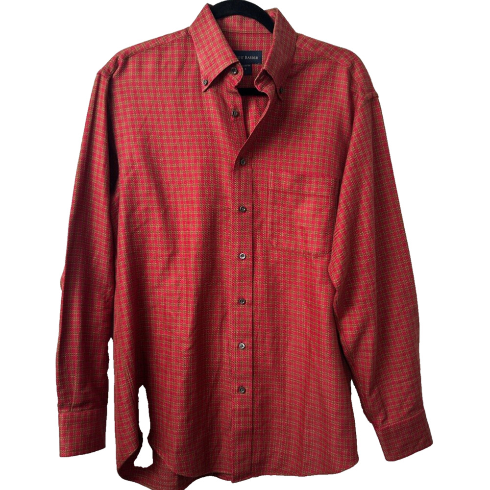 Scott Barber Mens Red Long Sleeve Button-Down Shirt M 100% Cotton Casual B9